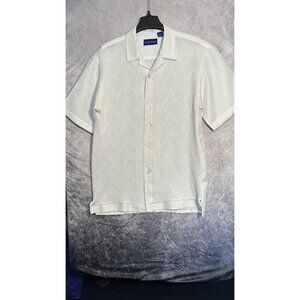 Tony‎ Blake White Polyester Short Sleeve Button Up Casual Mens White Large